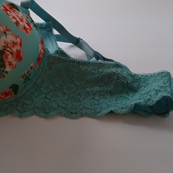 JACQUELINE SMITH BRA 38D mint red flowers lacy underwire - Picture 6 of 6